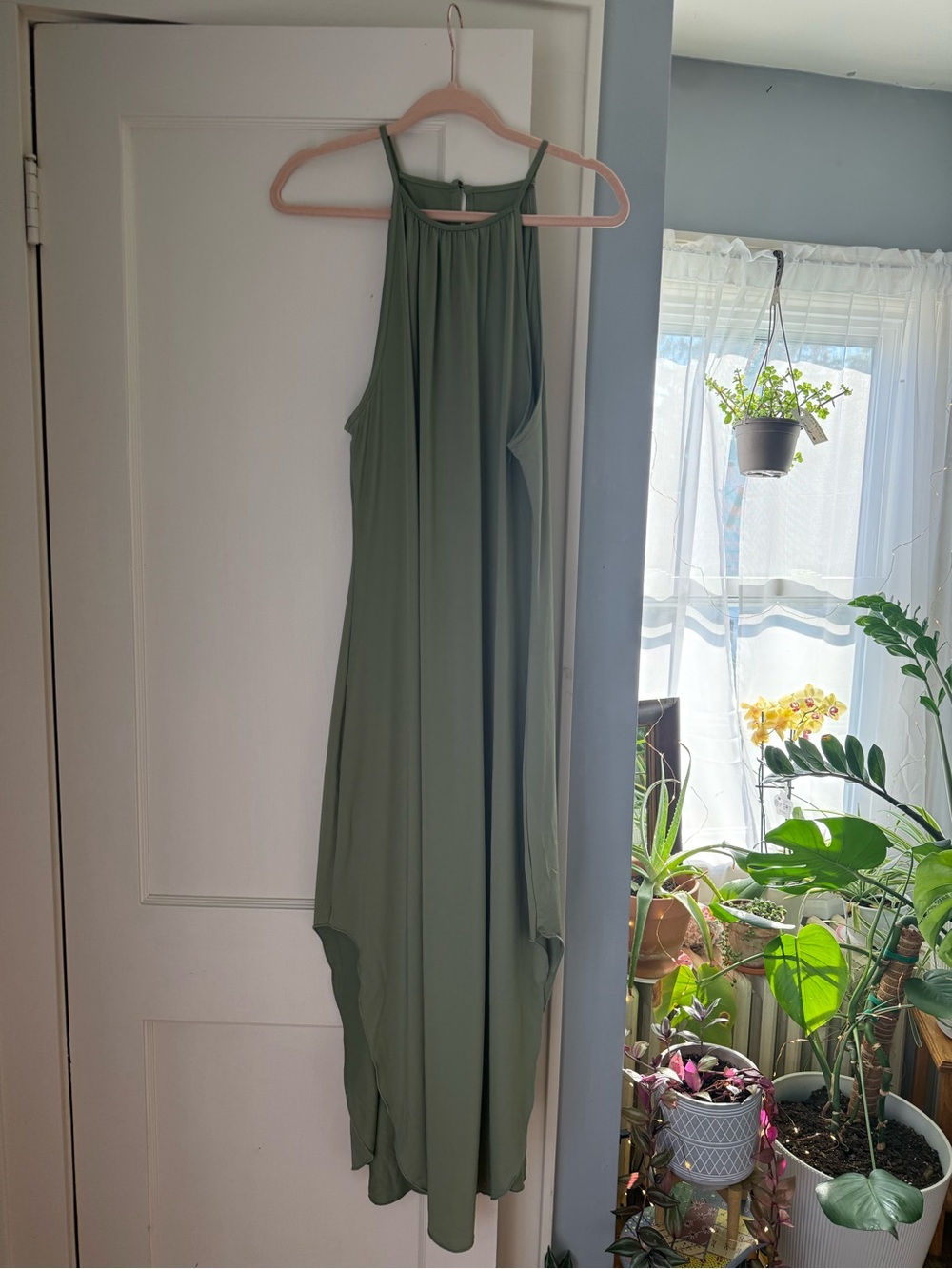 Women's Halter Maxi Dress in Olive Green